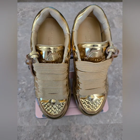 Kurt Geiger London Southbank Tag Platform Sneakers in metallic gold.  Size 37 - Picture 5 of 12
